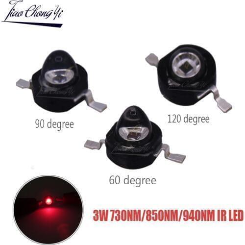 3Watt 3W High Power led 850nm 940nm 730nm 60 90 120 degree Infrared LED IR for Night Vision CCTV DIY