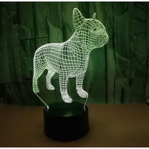 3D LED Night Light Funny French Bulldog Action Figure 7 Colors Touch Optical Illusion Table Lamp Home Decoration Model