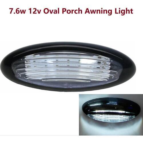 7.6w Black LED Awning Lights 12V Oval Porch Lamp Waterproof RV Camper Trailer Motor-home Bus Caravan Exterior-310lm