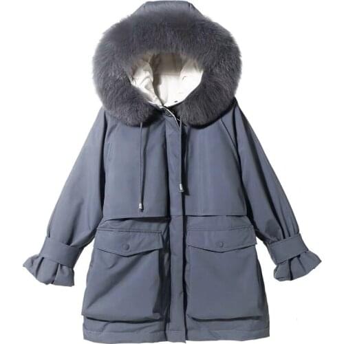 Large Natural Fox Fur Hooded Winter Jackets Women 90% White Duck Down Thick Down Jacket Warm Sash Tie Up Snow Coat Outwears