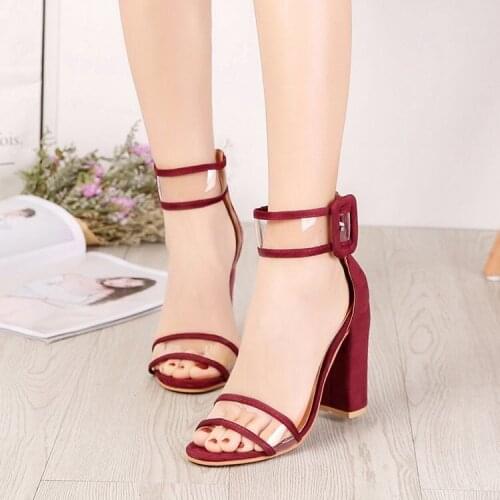 Ladies Bandage Transparent Sexy Summer Party Flock Sandal Shoes 35-42 SizeWomen Ankle Strap High Heel Sandals Shoes