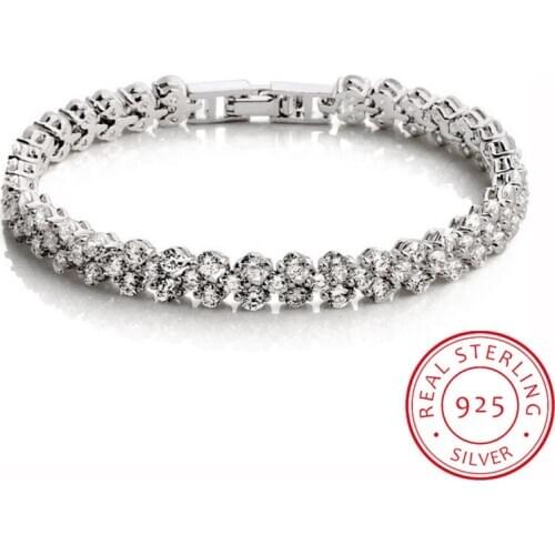 925 Sterling Silver Cluster CZ Zirconia Tennis Bracelets Pulseras Pulseira Bracelet Women Jewelry Girl Friend Gift