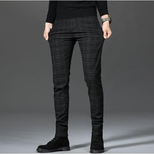 New Business Casual Men Plaid Pants Straight High Quality Designer Spring Autumn Elegant Male Elastic Long Formal Trousers