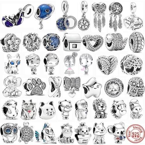 New 925 Silver Boy Girl Snowflake Feather Dream Catcher Bear Fox Sky Star Beads Fit Original Pandora Charms Bracelet DIY Jewelry