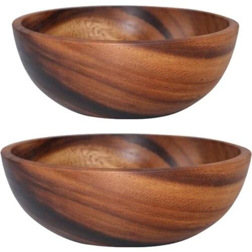 Natural Wooden Bowl Fruit Salad Noodles Rice Bowl Crafts Decoration