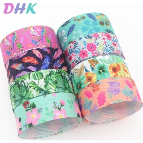 DHK 50yards flower feather leaf Printed Grosgrain Ribbon Accessory Hairbow Headwear Decoration DIY Wholesale OEM S1286