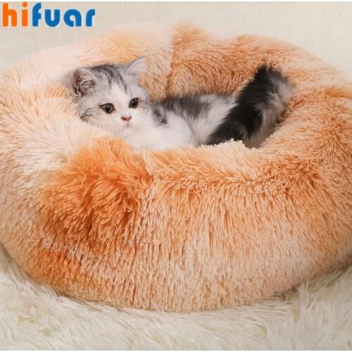 Round Plush Cat Bed House Cat Mat Winter Warm Sleep Cats Nest Soft Long Plush Dog Bed Pet Cushion For Cats Dog Zipper Washable