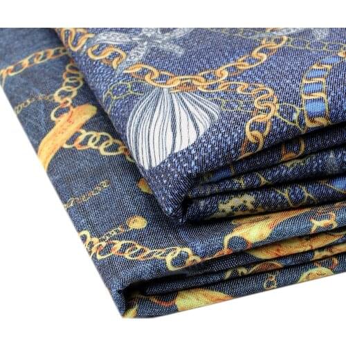 IBOWS Denim Cloth Fabric Cartoon Chain Printed Sheets Apparel Home Textile Materials Handmade Sewing DIY Crafts 45*150cm/pc