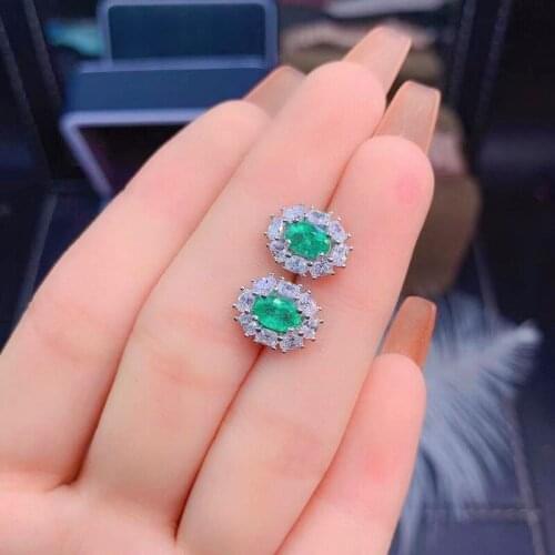 Emerald Earrings New 925 Sterling Silver Natural Gemstone Precious Gemstone Precious Gift 4*6mm