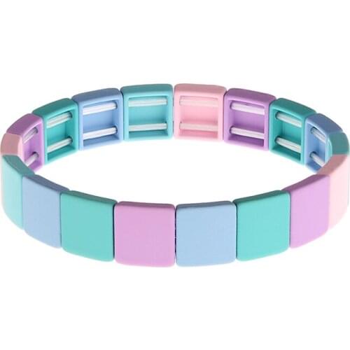 JBL001 Bohemian Colorful Enamel Alloy Elastic Bracelet Paint Beaded Geometric Pulseras Bangle retro Jewelry for charm Women