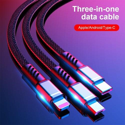 FLOVEME 3in1 USB Cable For iPhone 5A Fast Charger Charging Cable For Android Phone Type-c Xiaomi Huawei Charger Wire For iPad