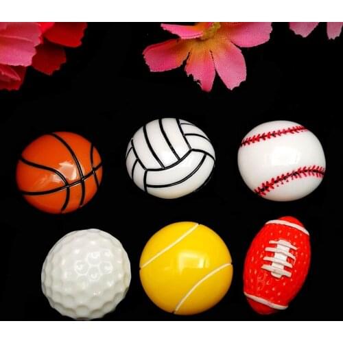 60pcs/Lot Mixed Basketball Volleyball Baseball Resin Flatback Cabochons Sport Ball Flat Back DIY Hair Bow Center Home Decoration