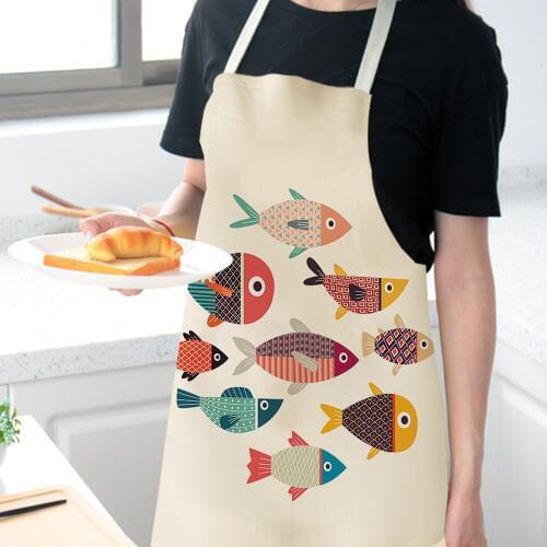 Women Men Kitchen Aprons Housewife Apron Waterproof Cooking oil-proof Fish Cotton Linen Home Textile Antifouling Chef 68*55 037