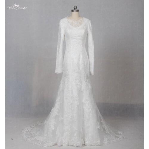 LZ150 Long sleeve Mermaid Wedding Dress Gorgeous Appliques Trumpet Bride Gown