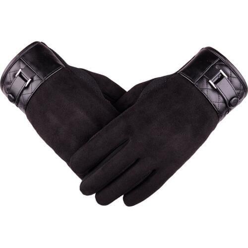 MenS Genuine Leather Gloves Fall And Winter Plus Cashmere Warm Stitching Sheep Leather Suede Gloves