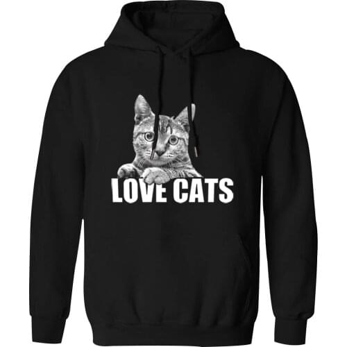 Mens Hooded Love Cat Print Hip Hop K-pop Sweatshirts and Hoodie Leisure Streetwear Mans Clothing Tops Retro Tracksuits Homme