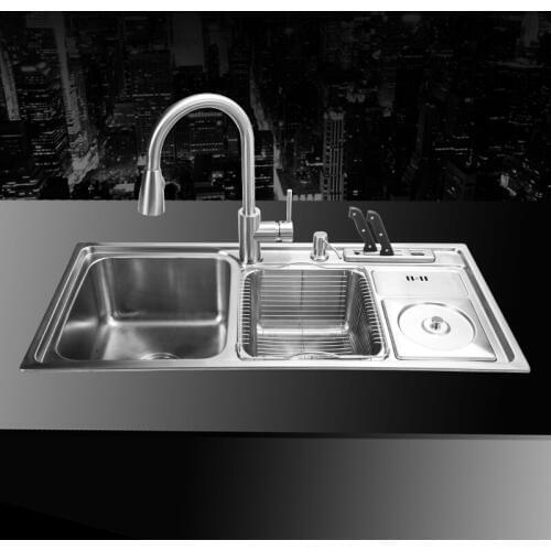 910*430*210mm 304 Stainless steel undermount kitchen sink set three bowl Drawing drainer Handmade brushed seamless welding sink