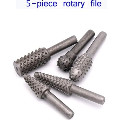 5pcs File Drill Bits Rasp Set Drill Grinder Drill Rasp For Woodworking Carving Tool 1/4" Round Shank Rotary Burr Set
