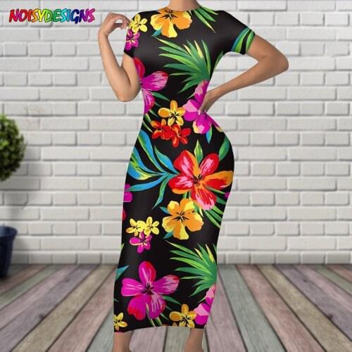 NOISYDESIGNS 2021 Summer Long Maxi Dress Women O Collar Female Hawaiian Tropical Floral Print Dress Casual Holiday Lady Vestidos