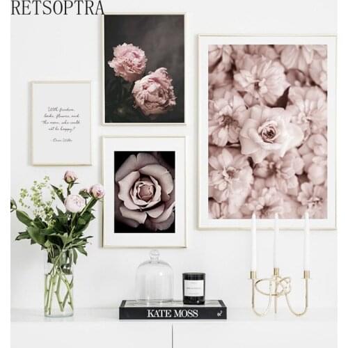 Nordic Style Fashion Quotes Pink Peony Flower Poster Wall Art Canvas Print Painting Modern Picture Girl Room Home Decor