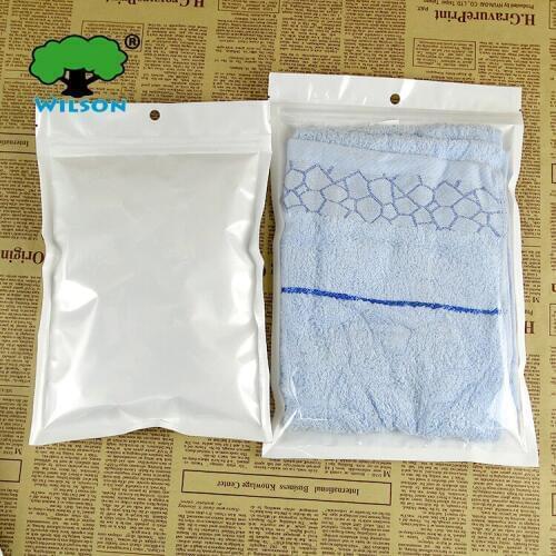 Open 20-30 cm )Clear+White pearly BOPP Clothes Packaing Zip Lock Bags Hang Hole White one Clear Bag
