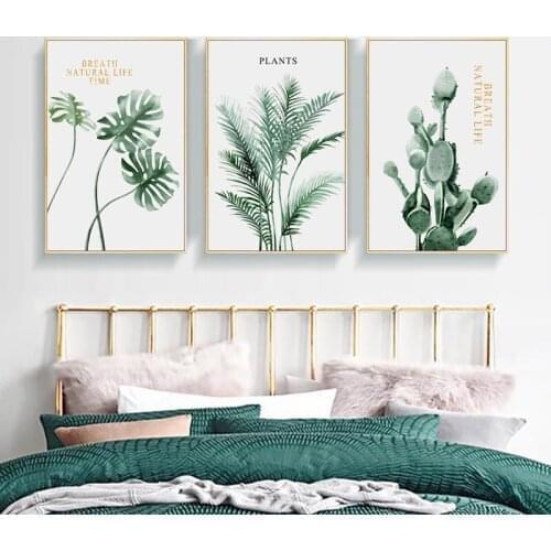 Modern Tropical Green Plant Wall Art Picture Simple Small Fresh Elegant Hand-Painted Nordic Leaf Canvas Painting for Home Decor