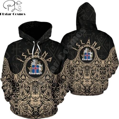 Iceland Vikings Coat of Arms Hoodie Golden Harajuku Fashion Sweatshirt and hoodies Unisex Casual Jacket pullover DW0027