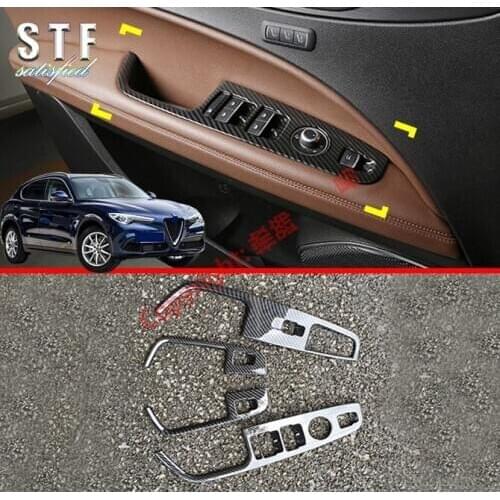 Carbon Fiber Style Interior Door Window Armrest Cover Switch Panel Trim Molding Garnish For Alfa Romeo Stelvio 2017 2018 2019