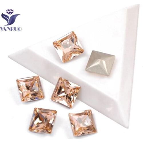 YANRUO 4447 Princess Square Light Peach K9 Crystal Sew On Strass Stones For Clothing Frame Claws Crystal Diamond Crystal Craft