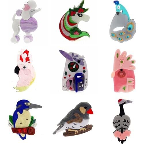 ZiccoWong Fashion Cute Animal Goat Unicorn Bird Brooch Pins for Women Girl Acrylic Cartoon New Design Badge Lapel Jewelry Gift