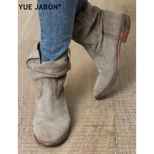 High Quality Round Toe Wedges Increased Heel Ladies Boots Street Style Women Ankle Boots Spring Autumn Cowboy Ankle Boots Mujer