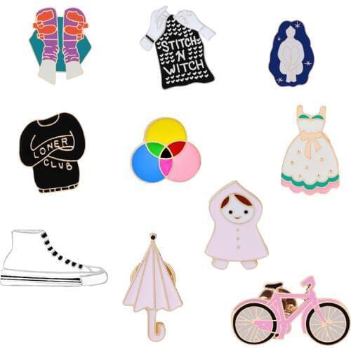 Girls Lover Cartoon Needle bicycle Socks Skirt Shoes Umbrella Fashion Brooches Badge Enamel Pin Button Denim Lapels Accessories