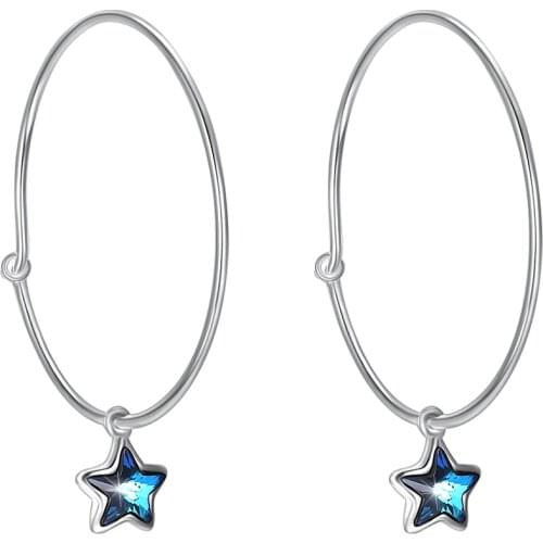SILVERHOO 925 Sterling Silver Earrings For Women Hanging Stars Austria Crystal Oval Shape Female Hoop Earring Fine Jewelry Gift