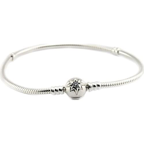 Bracelet Silver 925 Sterling Jewelry Starry Sky Clasp Snake Chain Bracelets for Women fit Charm Beads DIY free shipping B026