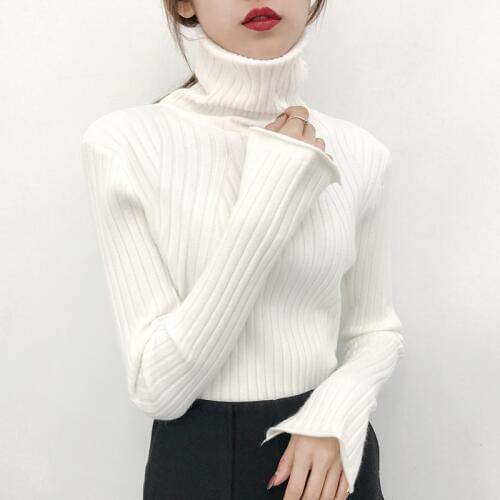 Turtleneck Sweater Women Autumn Winter Basic Split Cuff Long Sleeve Pure Knitted Pullovers Jumper Female High Neck Sweater