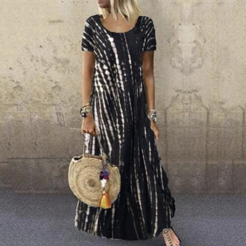 Women Dress O Neck Tie Dye Short Sleeve Large Hem Maxi Dress Streetwear for Banquet Lady Sexy Casual Slim Long Dresses Plus Size
