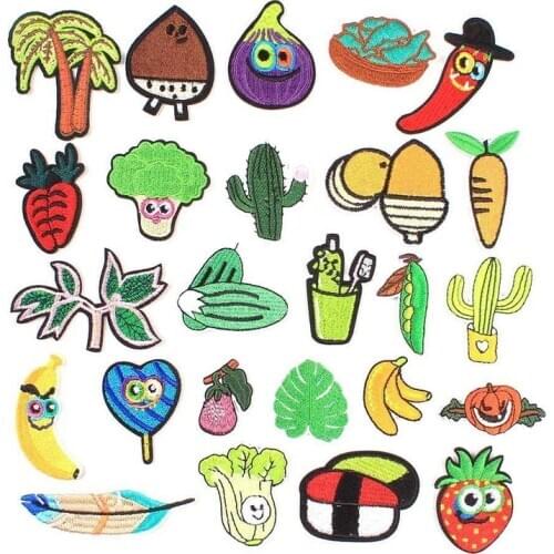 100pcs/lot Embroidery Patches Letters Clothing Decoration Accessories fruit vegetable Cactus coconut Iron Heat Transfer Applique