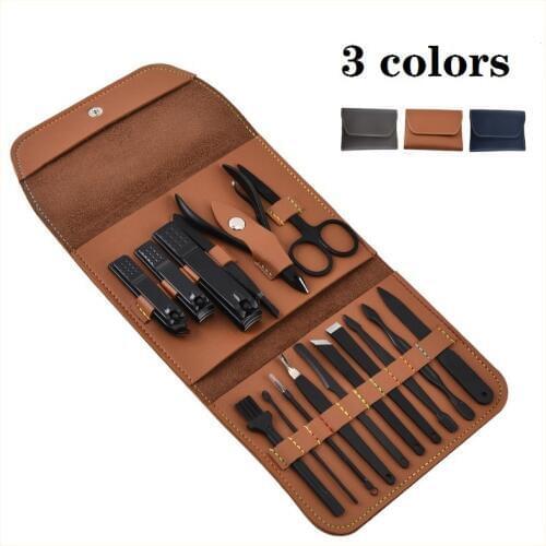 16 Pcs/set Professional Stainless Steel Nail with Storage PU Bag Nail Clippers Set Nail Manicure Pedicure Tools for Gift Utility