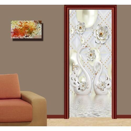 3D Stereoscopic Swan Background Wall Decor Painting PVC Vinyl Wallpaper For Living Room Bedroom Door Sticker Mural Wall Paper 3D