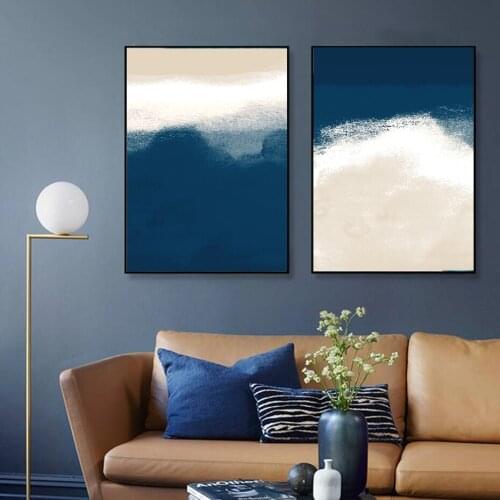 Watercolor Navy Blue Beige Abstract Pictures Canvas Painting Gallery Wall Art Posters and Prints for Living Room Home Decoration