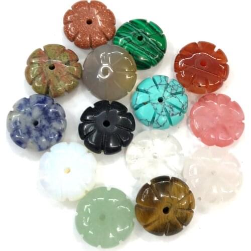 Natural Semi-precious Stone Flower Beads Rose Quartzs Tiger Eye Opal Pendant Charms for Jewelry Making DIY Necklace Earring Gift
