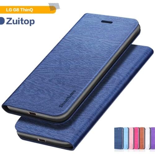 Wood grain PU Leather Phone Case For LG G8 ThinQ Flip Book Case For LG G8 ThinQ Business Wallet Case Soft Silicone Back Cover