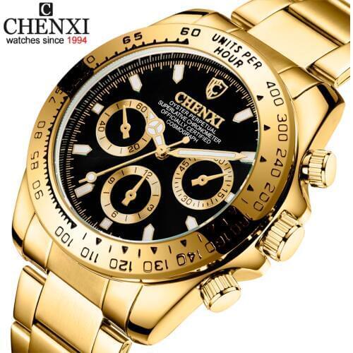 CHENXI Men Golden Luxury Watches Brand 2021 New Fashion Simple Analog Quartz Wrist Watches Stainless Steel Band Watch Relogio