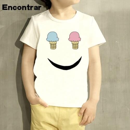 Ice Cream Smile Face Design T Shirt Boys/Girls Great Casual Short Sleeve Tops Children Cute T-Shirt,HKP5041