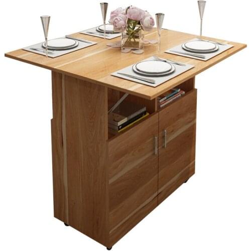 Household folding table with cabinet with wheels multifunctional dining table desk small room table