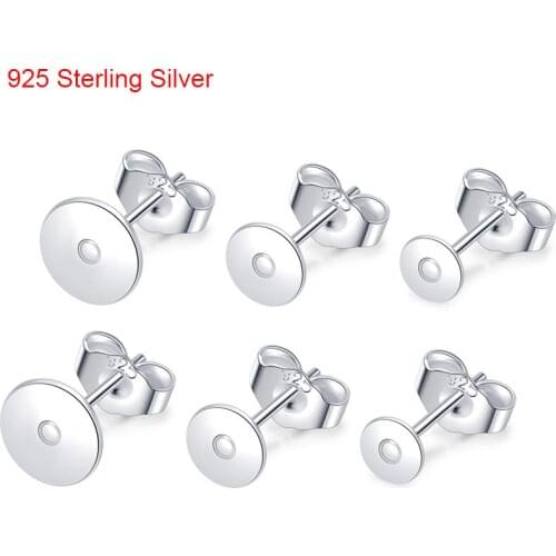 20pcs 925 Sterling Silver Plated Hypoallergenic Stud Earring Post Base 4 5 6 8mm Blank Cabochon Settings For Diy Jewelry Making