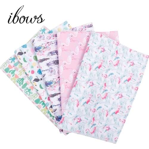 IBOWS 22cm *30cm Synthetic Leather Fabric Flamingo Cactus Printed PU Leather Fabric For DIY Hair Bows Bags Handmade Sewing Craft