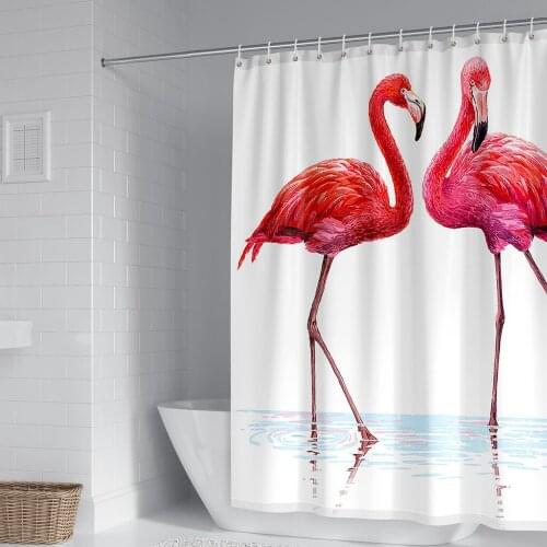 Elegant Flamingo Polyester Waterproof Shower Curtain Bathroom Set Tropical Animal Printing Bathroom Decoration Bath Curtain