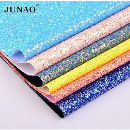 JUNAO 20x34cm Glitter AB Sequins Fabric Synthetic Fake Leather PU Leather Sheet Trim Paillette Leatherette Fabric for Crafts