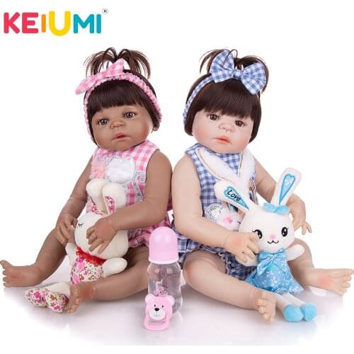 KEIUMI 57 CM Silicone Full Body Reborn Bonecas Realistic Twins Girl Baby Dolls Toy Black Skin Child Birthday Gift Fake Baby Toy